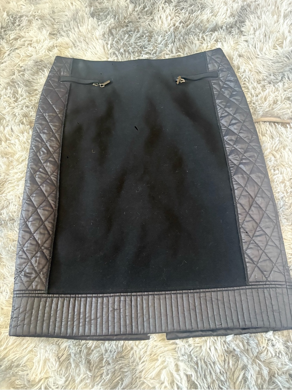 Worth New York Black Pencil Skirt with Quilted Side Panels, Size S
